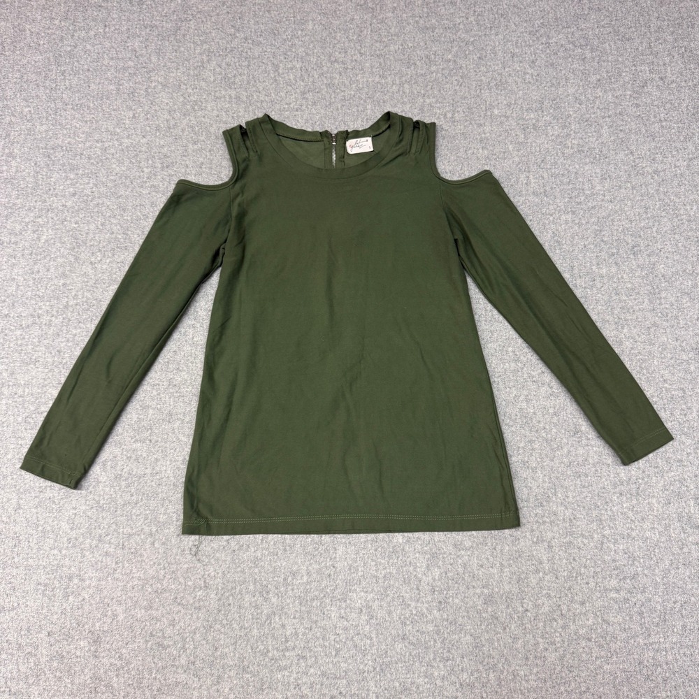 Glitz | Cold Shoulder Top | Small | Olive Green | Strappy Long Sleeve Zip Back